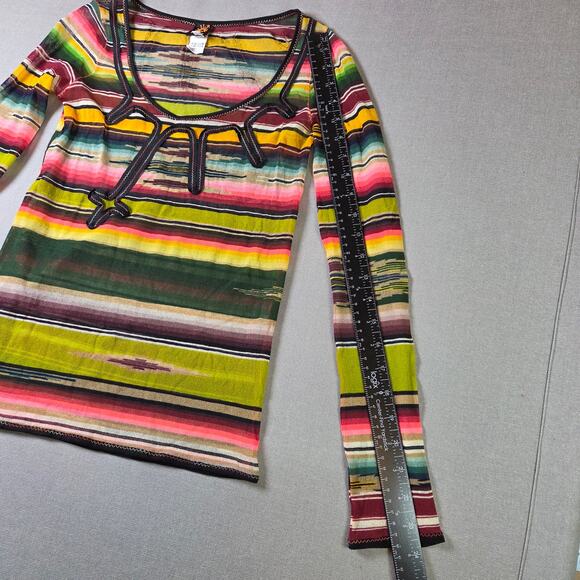 Jean Paul Gaultier Soleil Fuzzi Mesh Top Vintage Y2K Stripe Italy M Long Sleeve - Picture 11 of 16